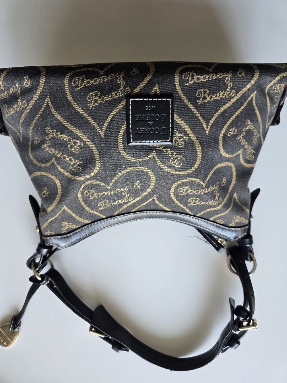 Dooney & Bourke Black and Gold Heart-Print Shoulder Bag